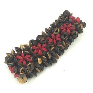 Vintage stretchy bracelet - brown and red